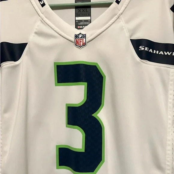 Nike NFL Players Seattle Seahawks Wilson 3 On Field Away Jersey White Size XXL - Picture 2 of 8